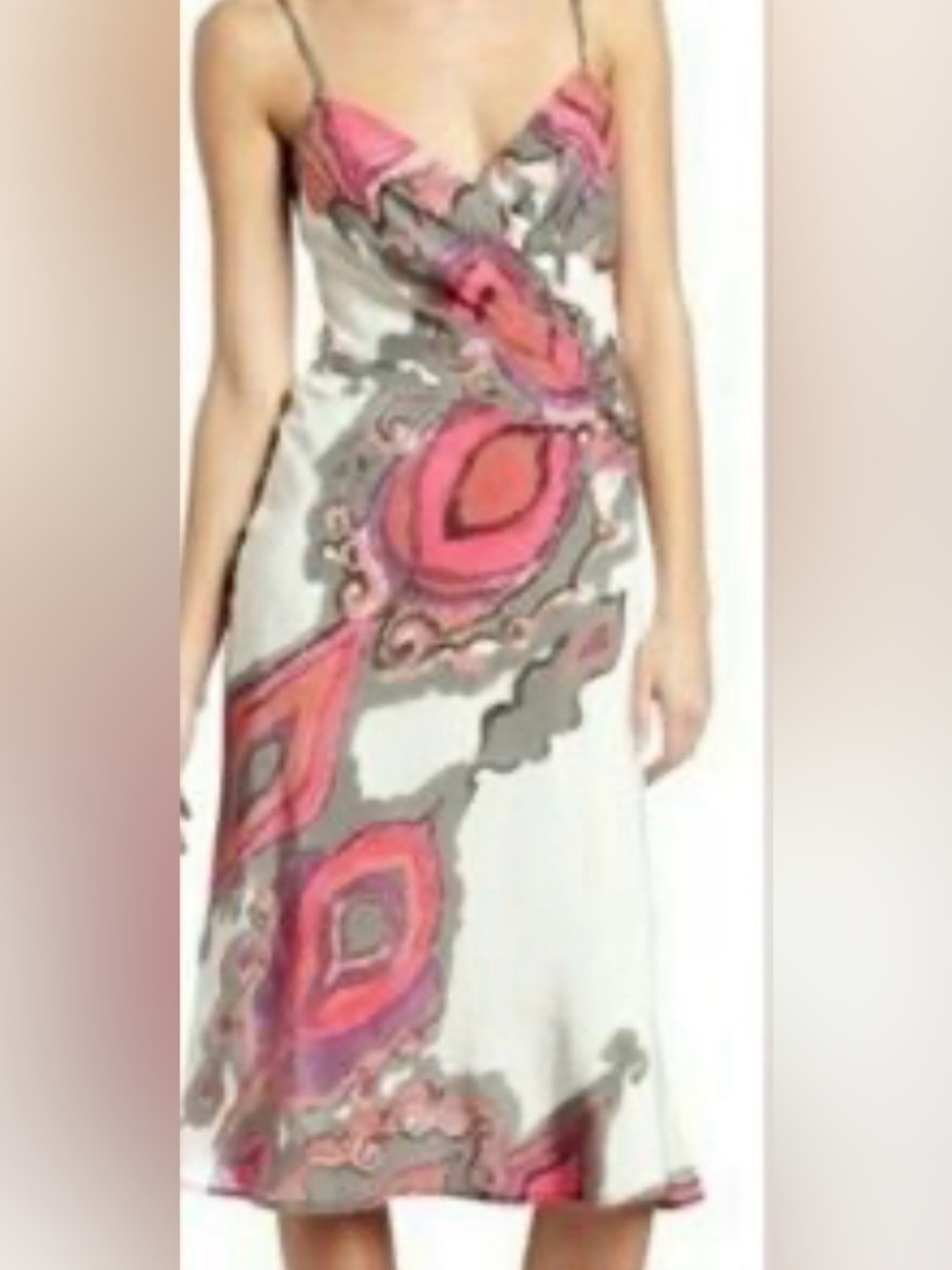Trina Turk Pink, Gray & White Silk Slip Dress